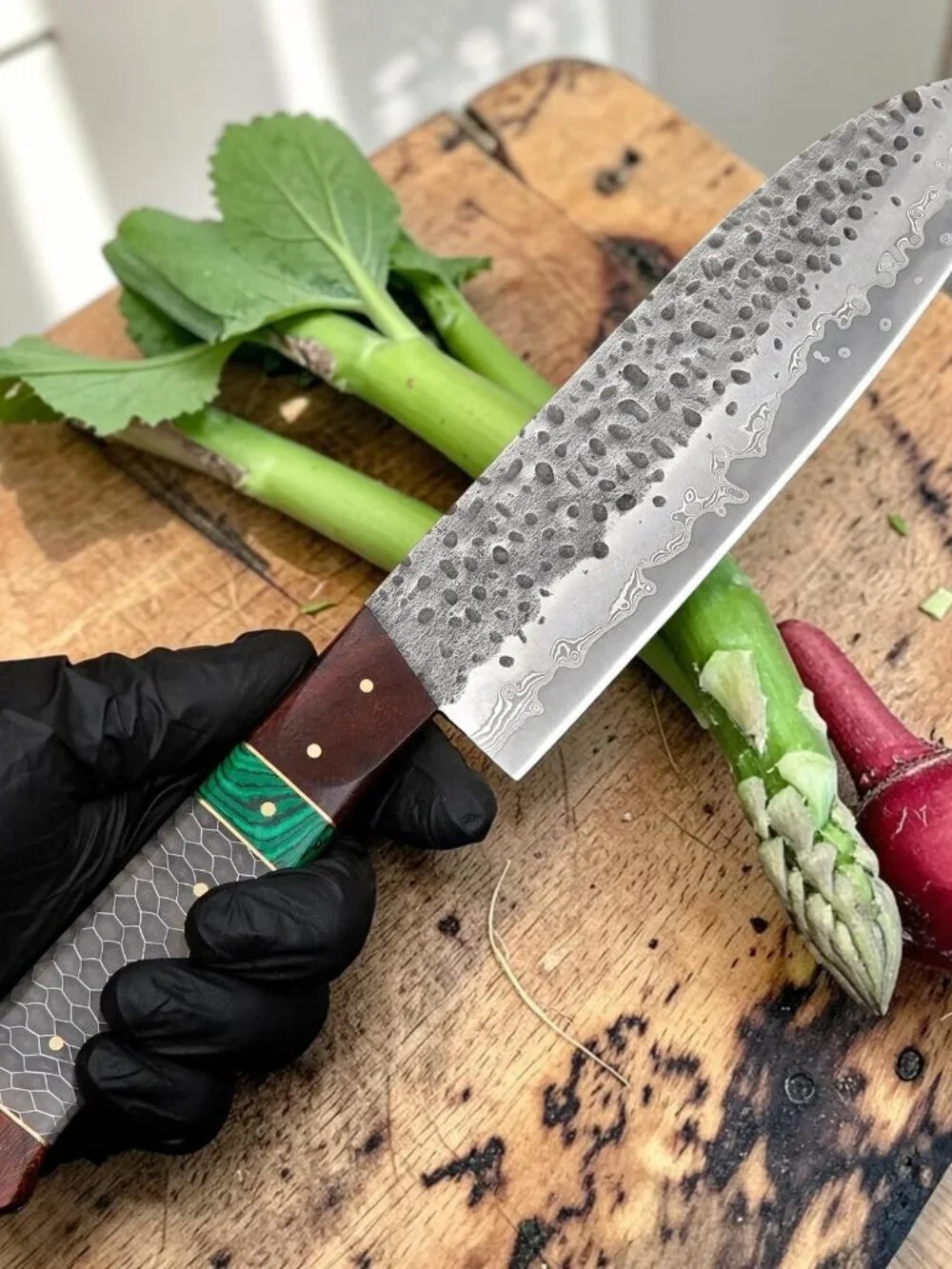 Custom Handmade Kitchen Knife | Damascus Style Steel Blade | Unique Rosewood Han
